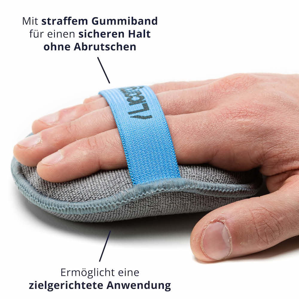 Einfache Handhabung=>Das straffe Gummiband auf der Oberseite unserer Pads umschließt die Hand vollständig und ermöglicht eine zielgerichtete Anwendung.