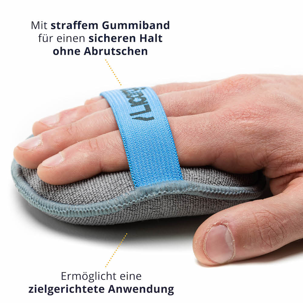 Einfache Handhabung=>Das straffe Gummiband auf der Oberseite unserer Pads umschließt die Hand vollständig und ermöglicht eine zielgerichtete Anwendung.