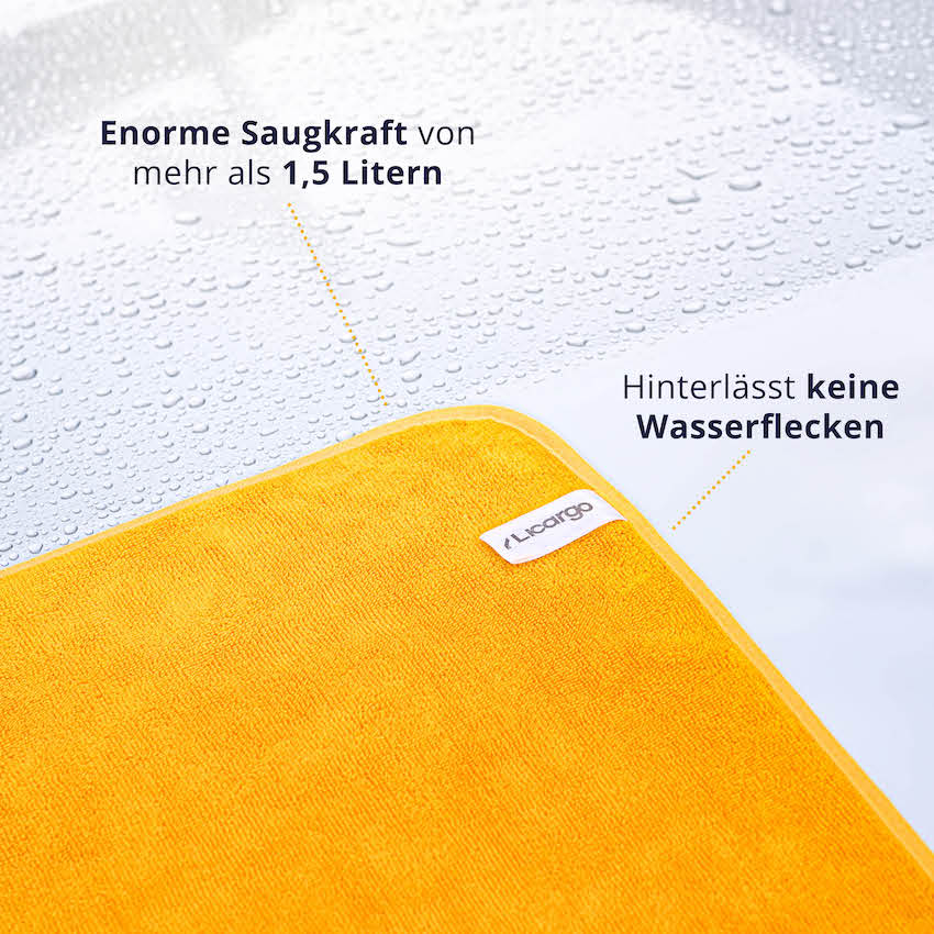 Überragende Trockenleistung=>Dank der feinen Mikrofaserstruktur und 600 GSM erreicht unser Trockentuch eine Saugkraft von mehr als 1,5 Litern und ist somit ausreichend für ein ganzes Auto.