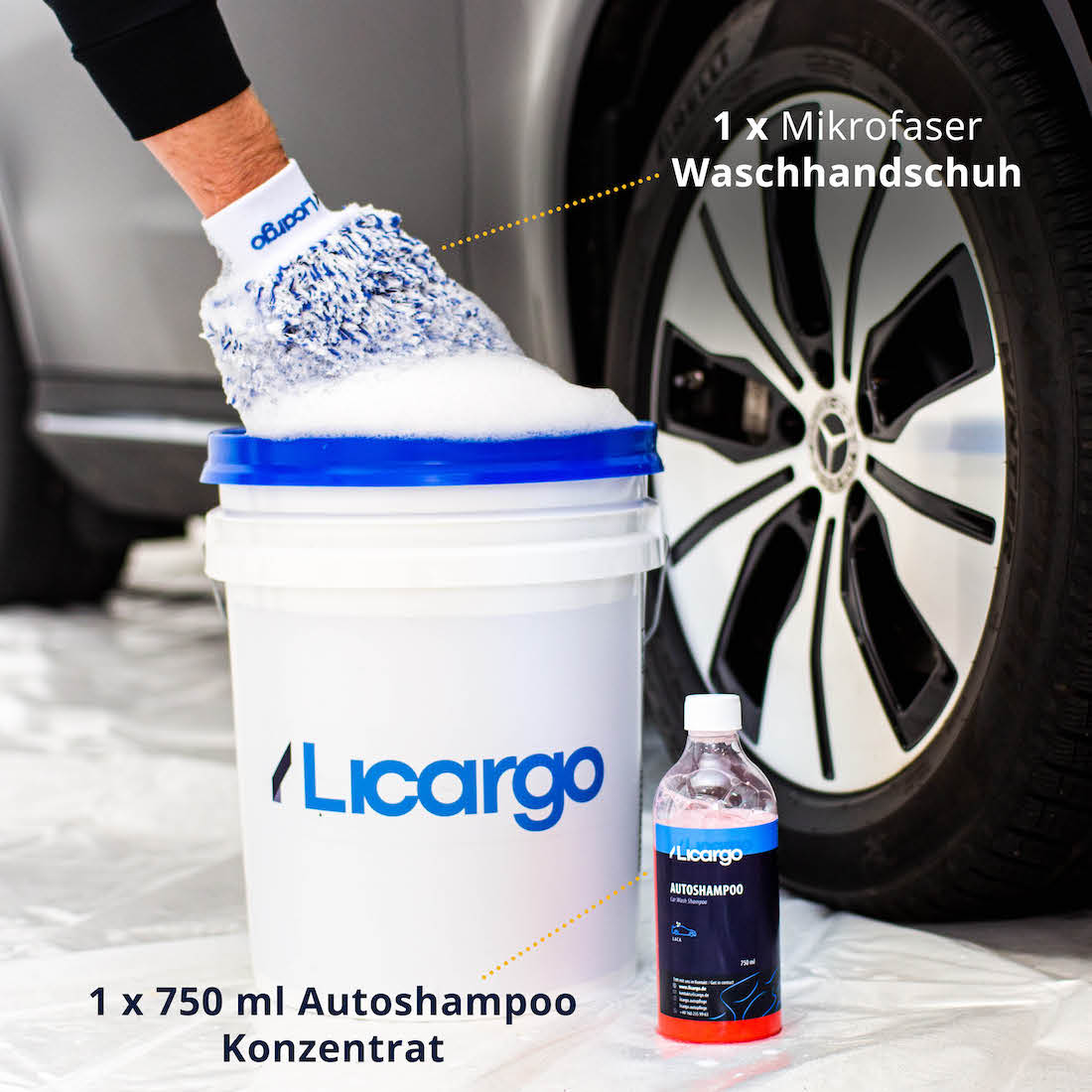 Besonders ergiebig=>Lieferumfang: 1x Waschhandschuh, 1x Autoshampoo 750 ml