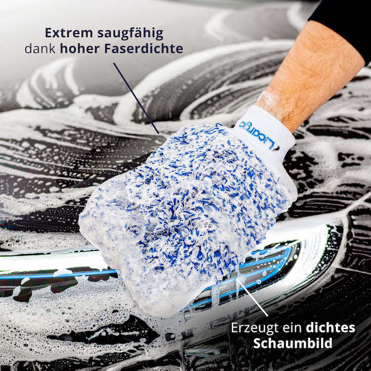 Maximale Saugkraft=>Die hohe Faserdichte und der integrierte Schwamm speichern große Mengen Wasser und Shampoo für eine effektive Reinigung.