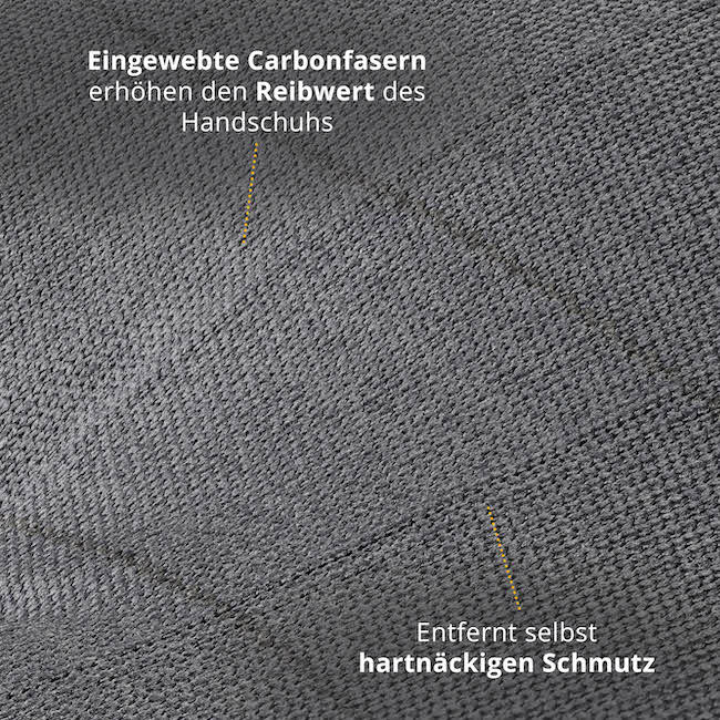 Besondere Struktur=>Die eingewebten Carbonfasern erhöhen den Reibwert, was bedeutet, dass Du mühelos hartnäckigen Schmutz von Glas- und Spiegelflächen entfernen kannst.