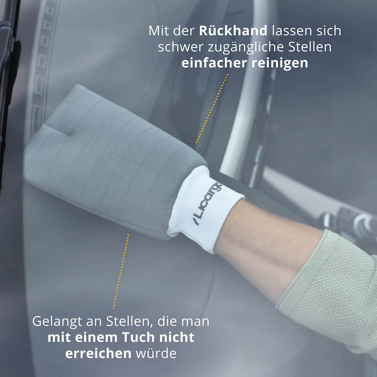 Beidseitige Nutzung=>Der Handschuh ermöglicht es Dir, schwer zugängliche Stellen mit der Rückhand zu reinigen. So sparst Du Zeit & Mühe bei der Reinigung von Deinen Autoscheiben.