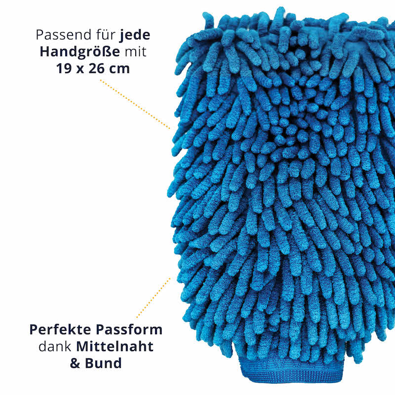 Entwickelt für jede Handgröße=>Dank der eingenähten Mittelnaht sitzt unser Waschhandschuh "Zottel" perfekt und passt für jede Hand.