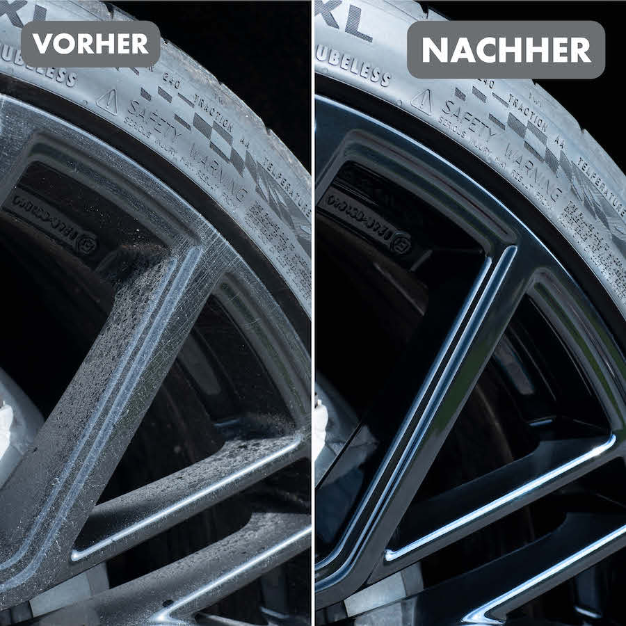 Vorher-Nachher-Effekt=>Glänze auf der Straße – dank unserer effektiven Felgenbürste! Überzeug Dich selbst und teste unsere Bürste bei Deiner nächsten Wagenwäsche.