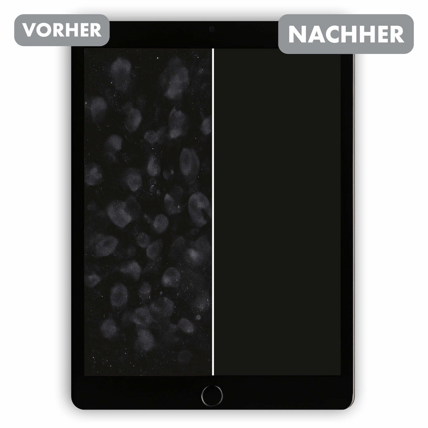 Vorher-Nachher-Effekt=>Ein Wisch genügt und Smartphones, Monitore, Fernseher und der Navigationsbildschirm im Auto sind streifenfrei sauber!