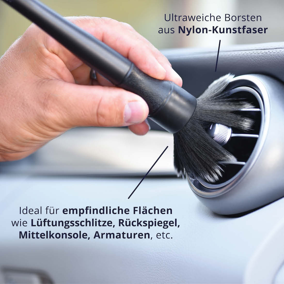 Schonen zum Innenraum=>Die weichen Borsten unserer Pinsel wurden speziell entwickelt, um Schmutz und Staub sanft zu entfernen, ohne Kratzer oder Beschädigungen zu hinterlassen.