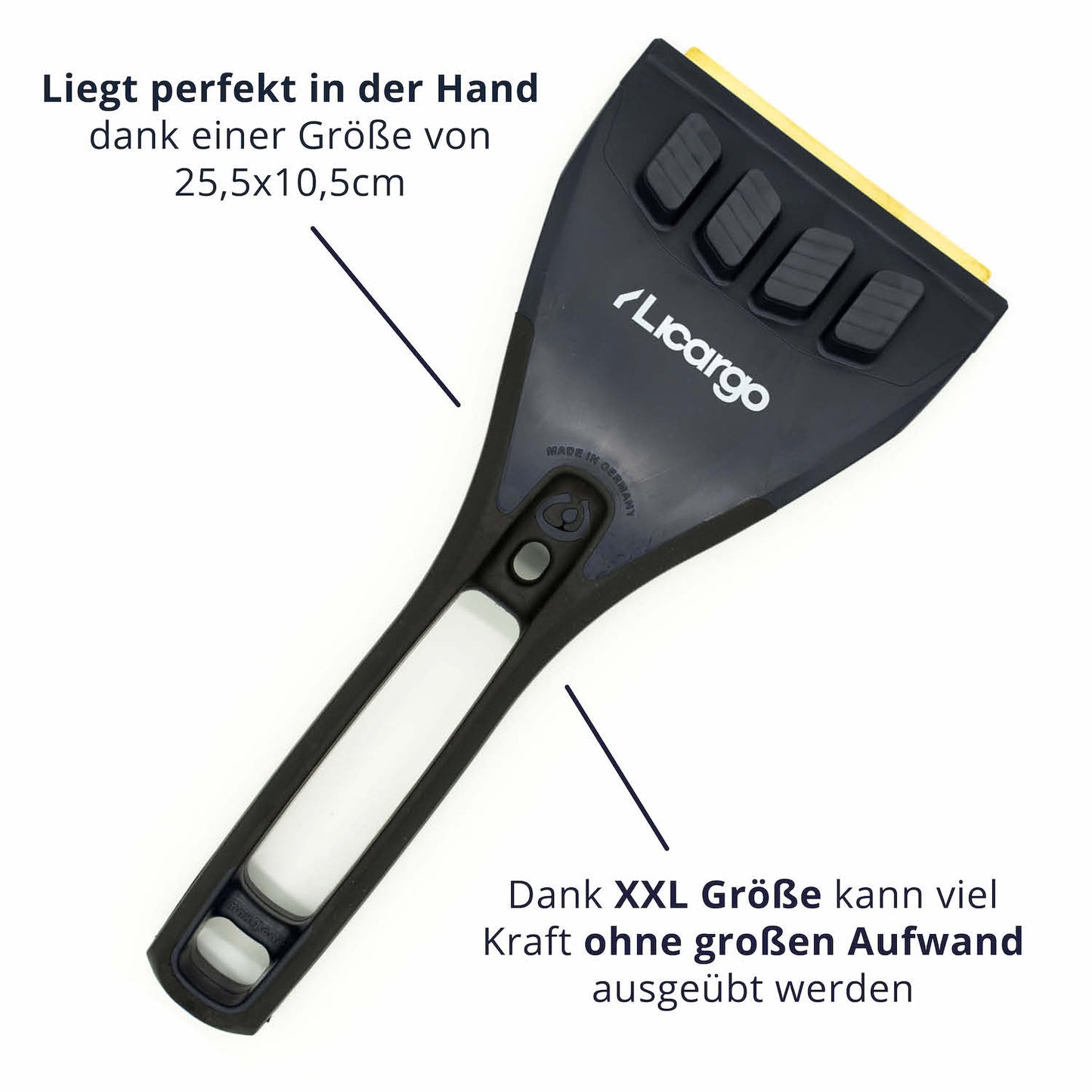 Mehr Größe für mehr Power=>Unser Eiskratzer liegt perfekt in Deiner Hand und ermöglicht es Dir, ohne großen Aufwand viel Druck auf die Scheiben auszuüben.