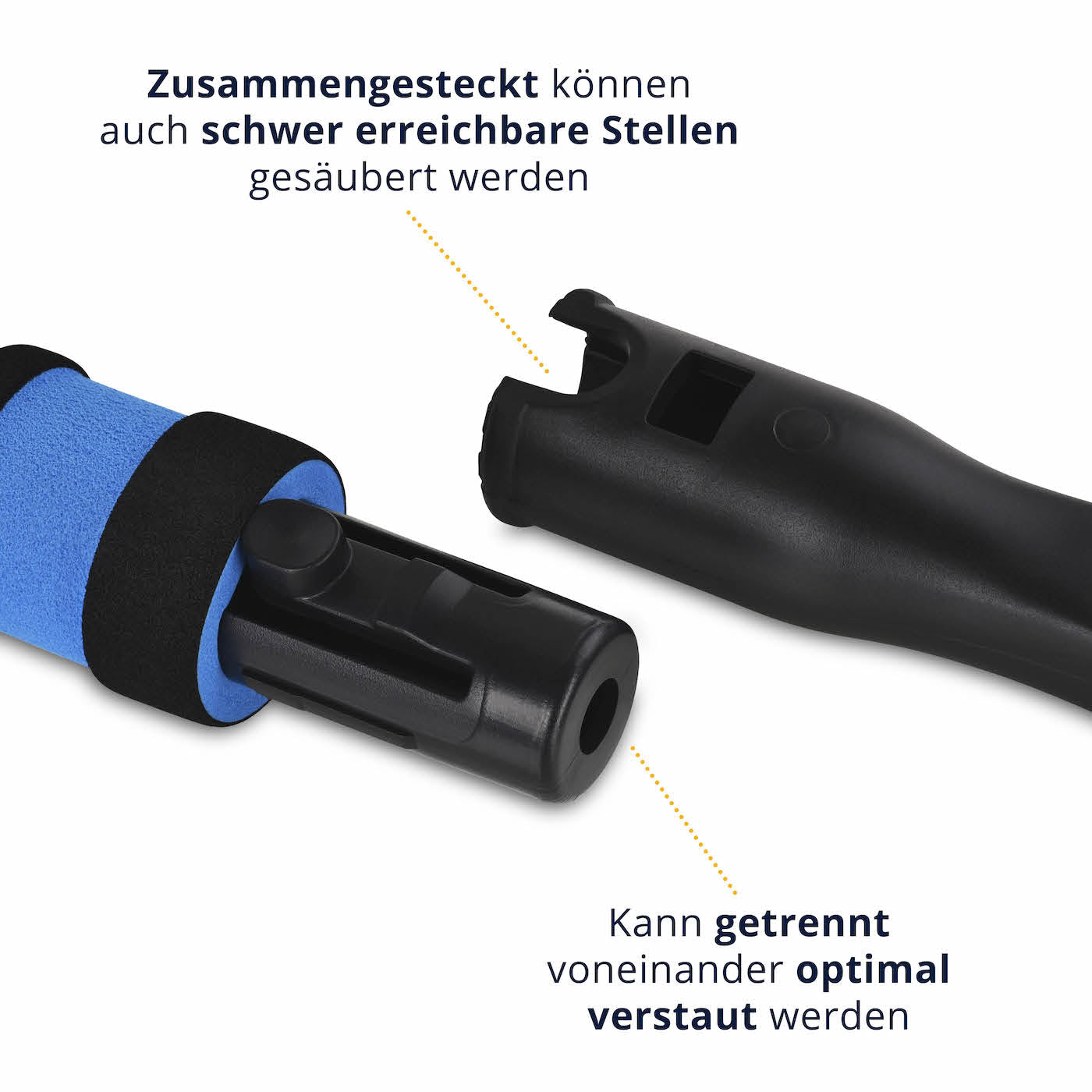 Einfach zu verstauen=>Du kannst die beiden Teile jederzeit voneinander trennen und platzsparend verstauen. So hast Du immer das passende Werkzeug zur Hand, ohne wertvollen Platz in Deinem Auto zu verschwenden.