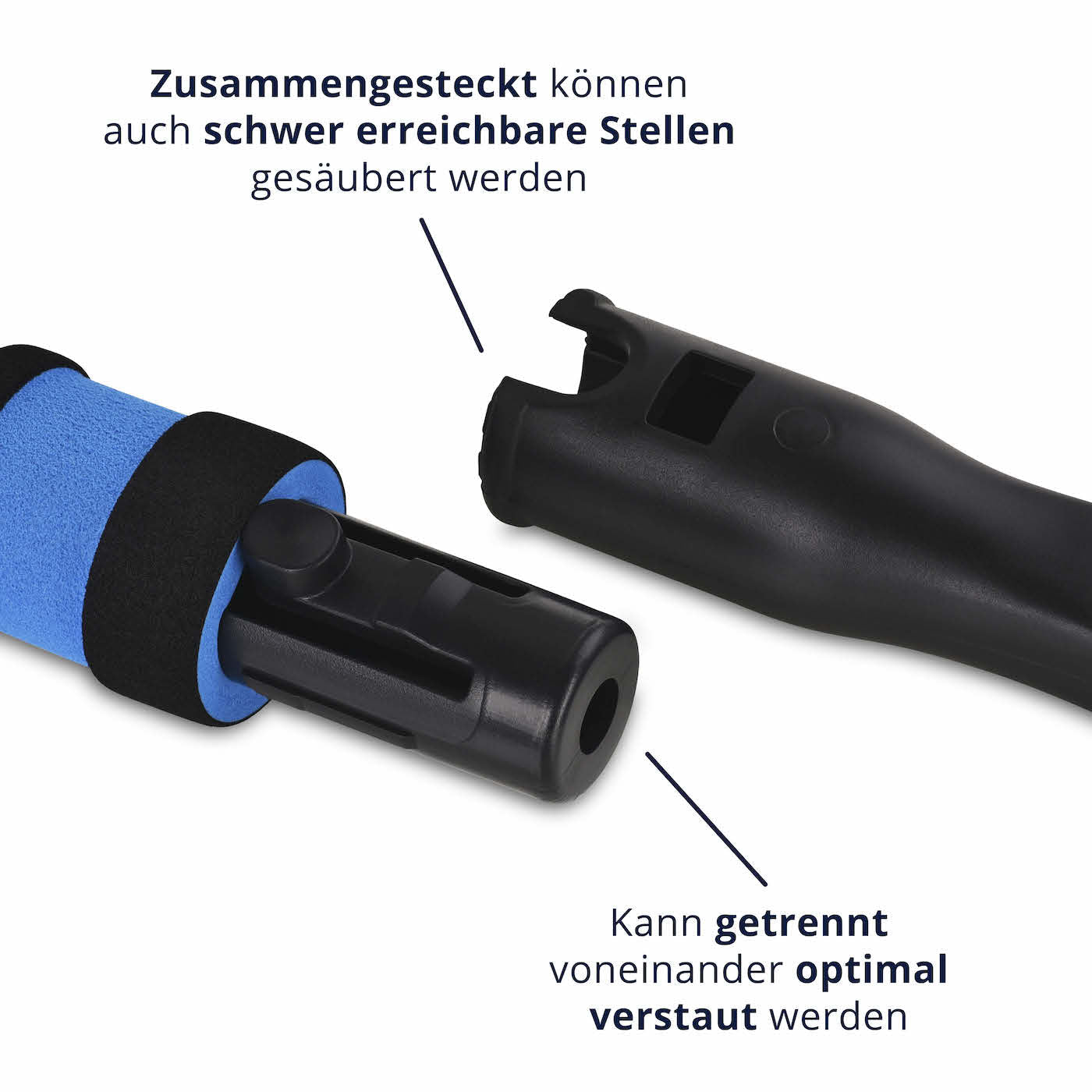 Einfach zu verstauen=>Du kannst die beiden Teile jederzeit voneinander trennen und platzsparend verstauen. So hast Du immer das passende Werkzeug zur Hand, ohne wertvollen Platz in Deinem Auto zu verschwenden.