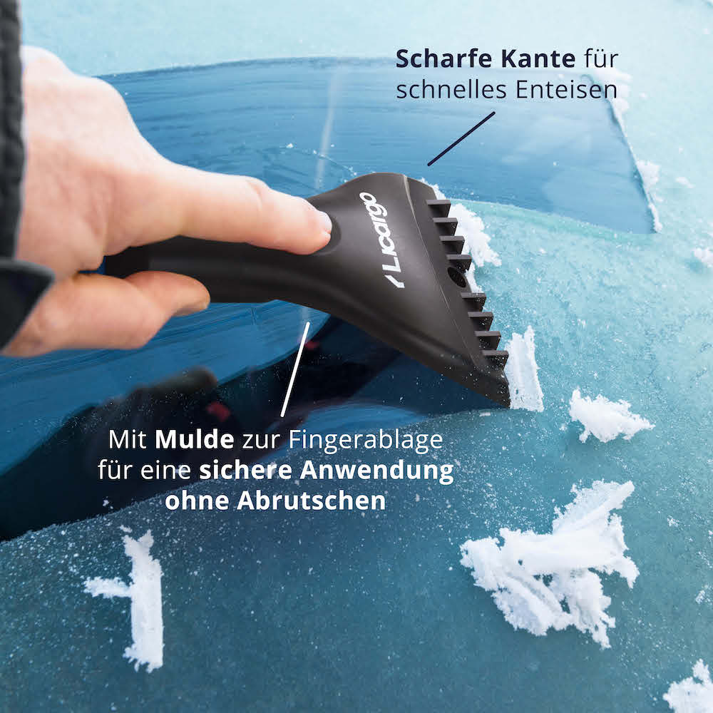 Robust Design=>Unser Eiskratzer bietet Dir die Möglichkeit, das Eis kontrolliert zu entfernen. Zusätzlich verfügt er über praktische Eisbrecherzacken, um selbst dickere Vereisungen zu entfernen.