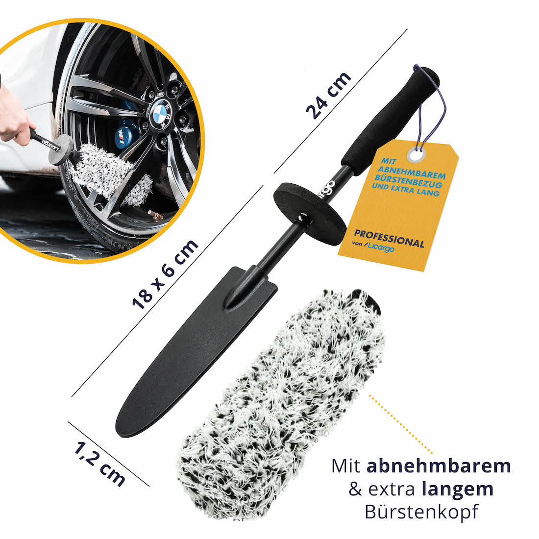 Perfekte Handhabung=>Der extra dünne & lange Griff ermöglicht eine mühelose Reinigung zwischen den Speichen. Der schonende Mikrofaserbezug sorgt für eine sanfte Pflege.
