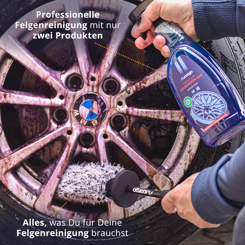 Strahlendes Ergebnis=>Unser Set für die Felgenreinigung beinhaltet alles, was Du für eine professionelle Reinigung benötigst. Mit nur zwei Produkten erreichst du ein beeindruckendes Resultat.