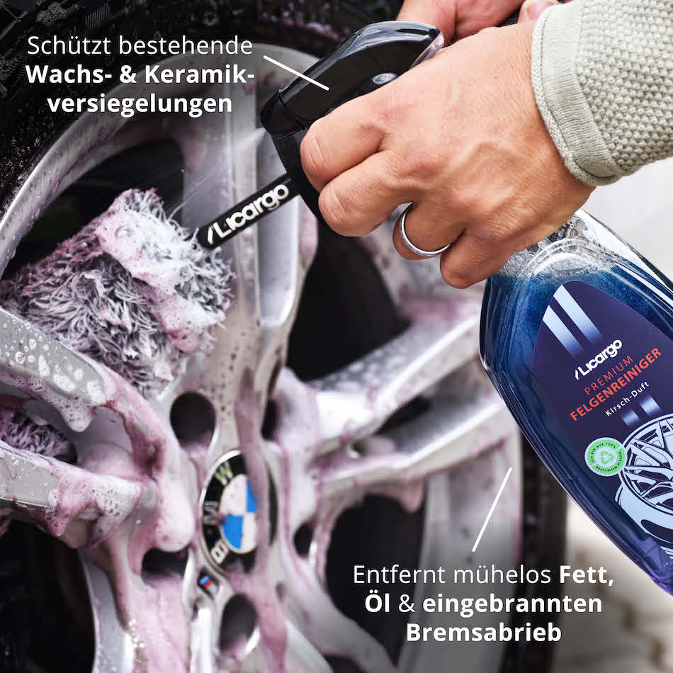 Extrem effektiv=>Während bestehende Versiegelungen nicht angegriffen werden, entfernt der Reiniger mühelos Verschmutzungen wie Fett, Öl und sogar eingebrannten Bremsabrieb.
