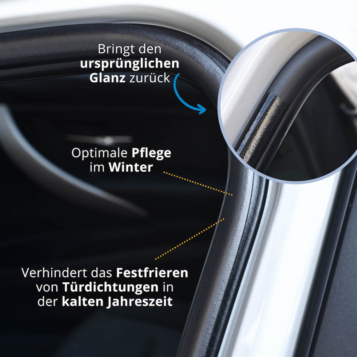 Dein Helfer im Winter=>Die kalte Jahreszeit kann eine echte Herausforderung für Deine Gummiteile darstellen. Unsere Gummipflege verhindert zuverlässig das Festfrieren von Türdichtungen und anderen Gummikomponenten.