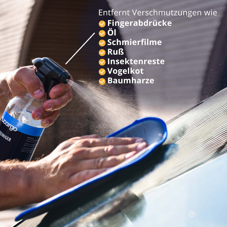 Optimale Schmutzlösung=>Der Licargo Glasreiniger entfernt selbst hartnäckige Verschmutzungen mühelos und hinterlässt dabei keinerlei Schlieren.