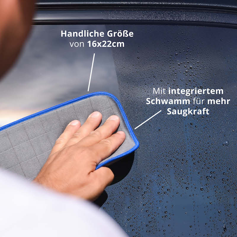 Carbon-Pad-Technologie=>Die robusten Carbonfasern erhöhen den Reibwert und machen es „abrasiv", wodurch es sich besonders gut für die Reinigung von Autoscheiben eignet.