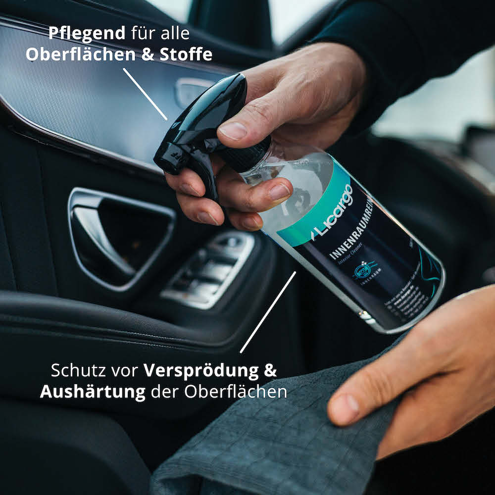 Reinigt & pflegt in einem=>Regelmäßig angewendet schützt unser Innenraumreiniger gegen Versprödung und Aushärtung der Oberflächen.