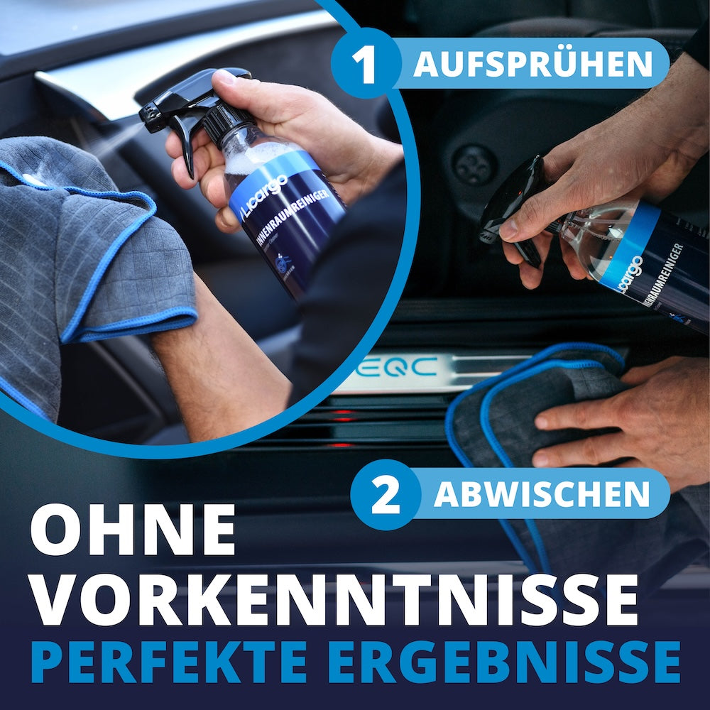 Sauber in 2 Schritten=>Vergiss komplizierte Reinigungen: Mit dem Innenraum Set Plus erreichst Du in nur 2 kinderleichten Schritten ein sauberes, frisch duftendes Cockpit und echtes Neuwagen-Feeling.