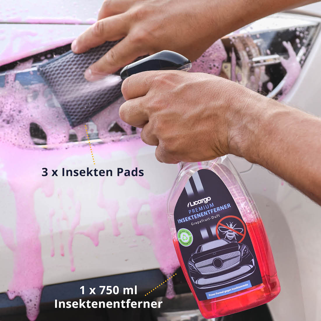 Ideal aufeinander abgestimmt=>Lieferumfang: 1x Insektenentferner 750 ml, 3x Insekten Pads