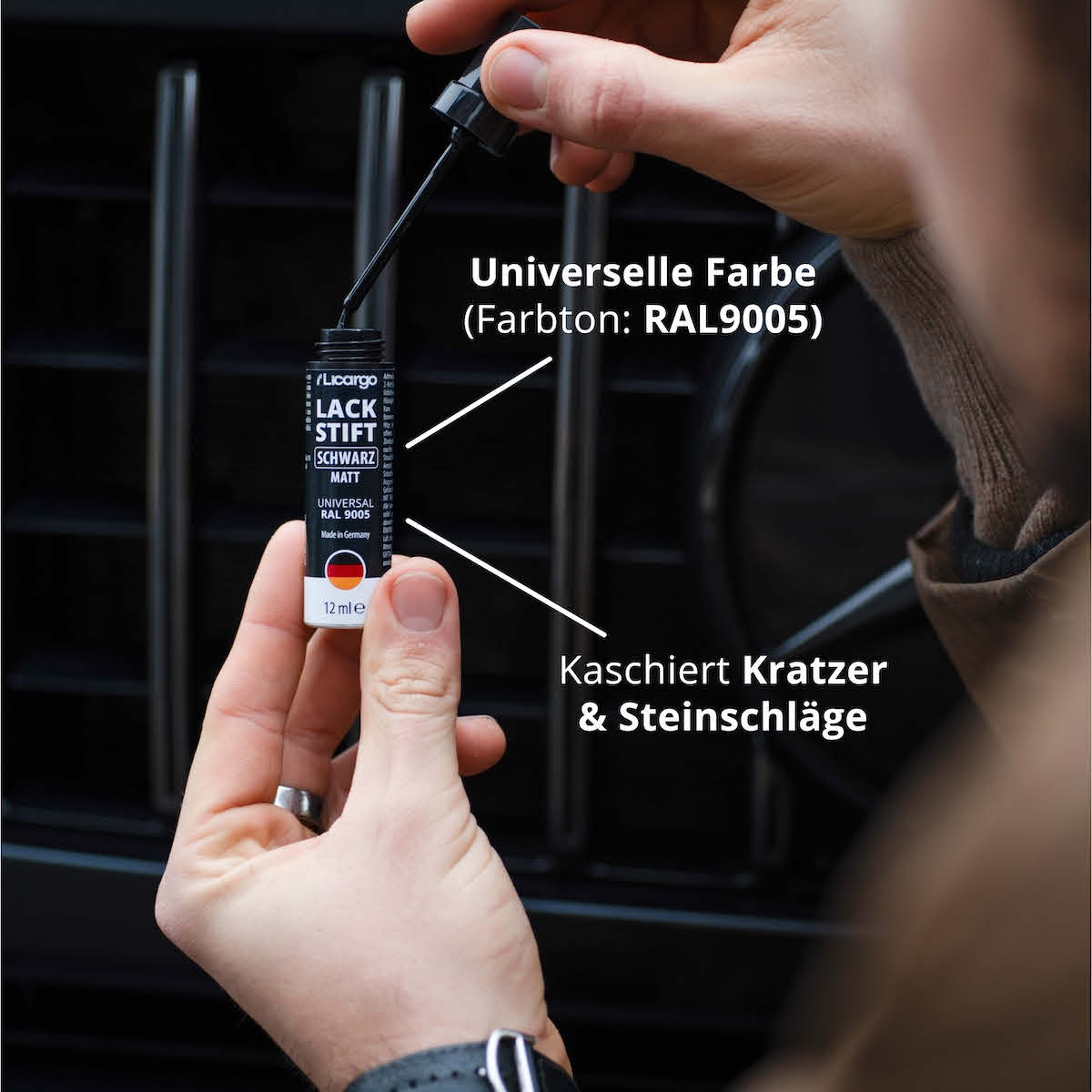 Universales schwarz=>Lieferumfang: 1x Lackstift Schwarz Matt – 12 ml