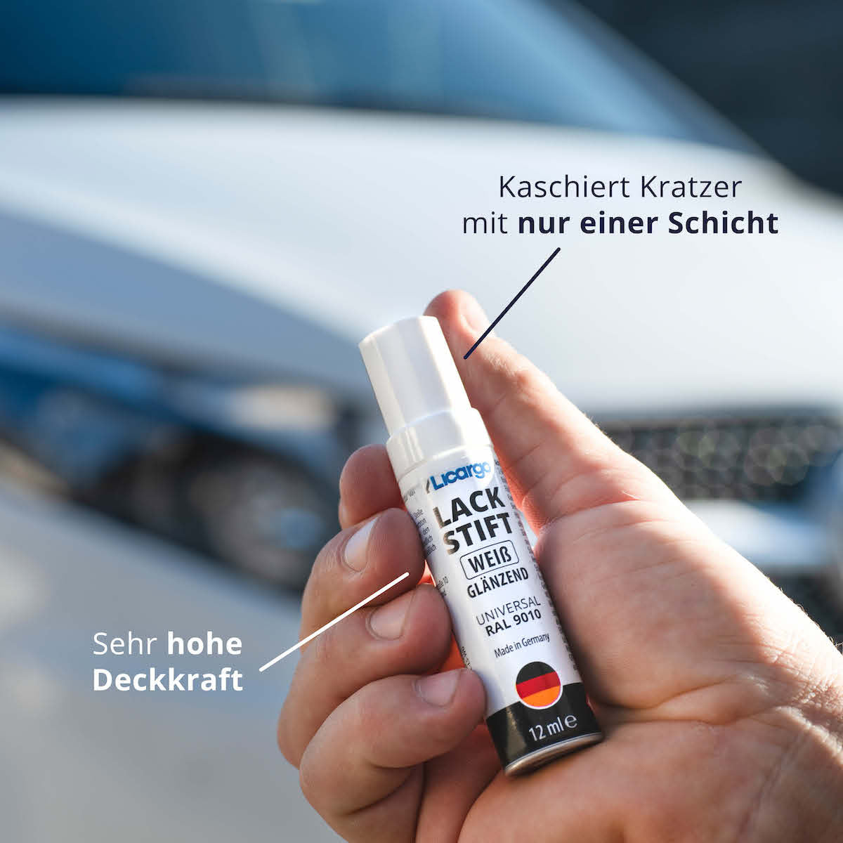 1-Schicht-Lack=>Eine Schicht genügt, um Kratzer vollständig abzudecken. Es wird außerdem kein Klarlack benötigt.