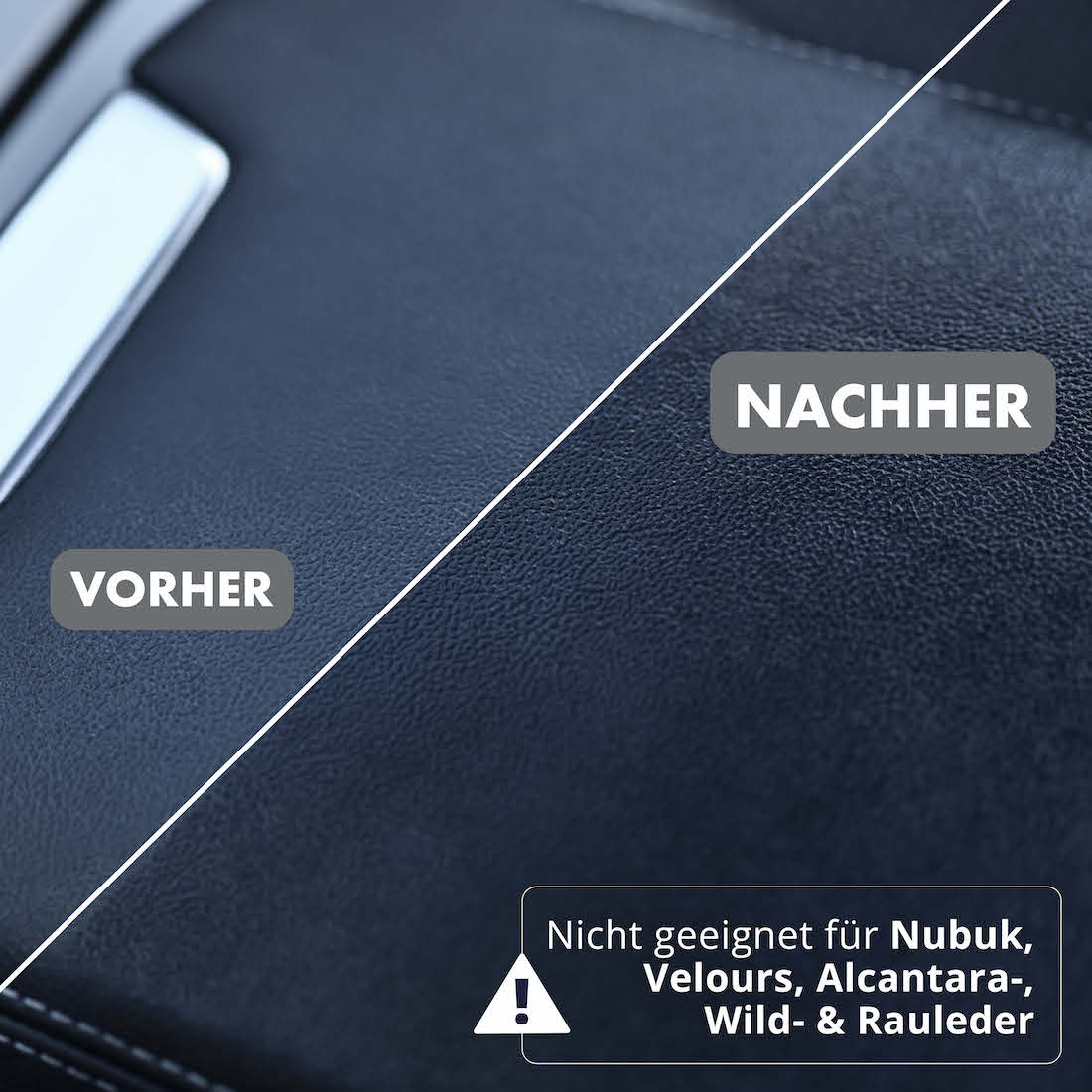Vorher-Nachher-Effekt=>Erlebe die beeindruckende Verwandlung mit unseren Lederpflege Produkten! In nur wenigen Schritten erstrahlen beanspruchte Ledersitze in strahlender Eleganz.