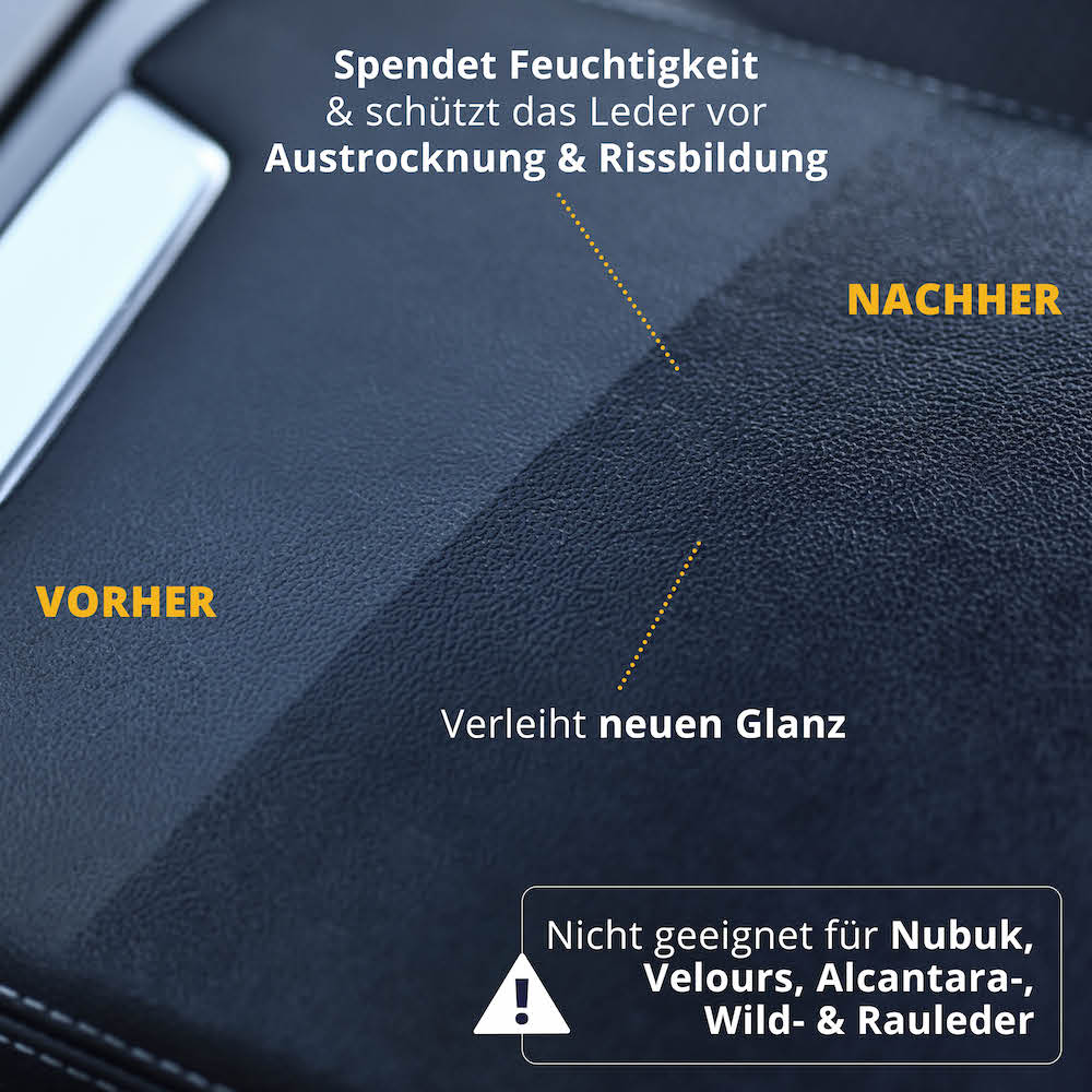 Vorher - Nachher Effekt=>Erlebe die beeindruckende Verwandlung mit unserem Lederreinigungsschaum! In nur wenigen Schritten erstrahlen beanspruchte Ledersitze in strahlender Eleganz.