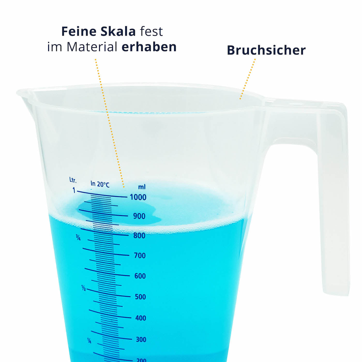 Perfekte Ablesegenauigkeit=>Die präzise und leicht lesbare Skala erlaubt eine exakte Dosierung aller Flüssigkeiten im Millimeterbereich.