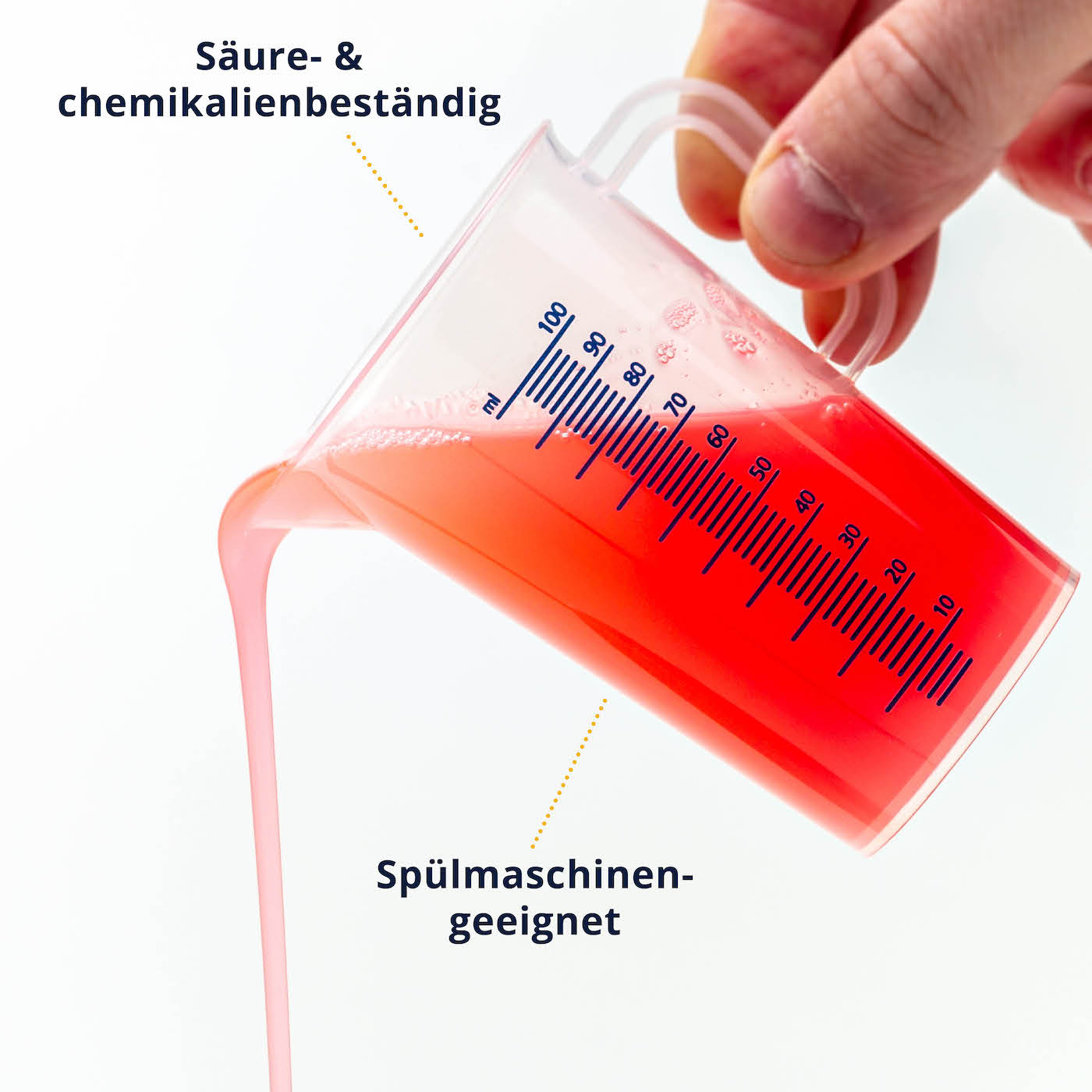 Spühlmaschinenfest=>Nach der Benutzung kannst Du unsere Messbecher einfach und bequem in der Spühlmaschine für den nächsten Einsatz reinigen.