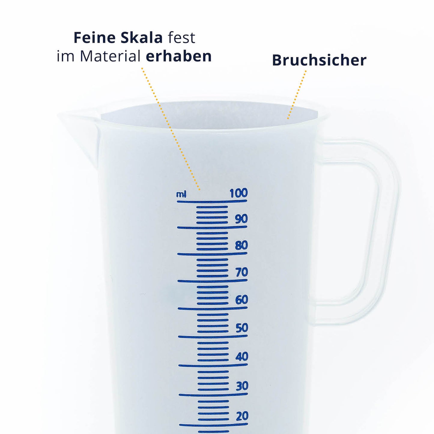 Perfekte Ablesegenauigkeit=>Die präzise und leicht lesbare Skala erlaubt eine exakte Dosierung aller Flüssigkeiten im Millimeterbereich.