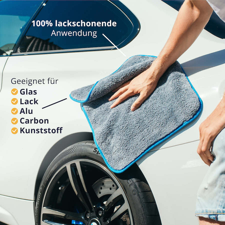 Echtes Multitalent=>Unsere Trockentücher mit 1100GSM sind die ideale Lösung für eine Vielzahl von Oberflächen. Sie eignen sich perfekt für Glas, Lack, Aluminium, Carbon und Kunststoff.