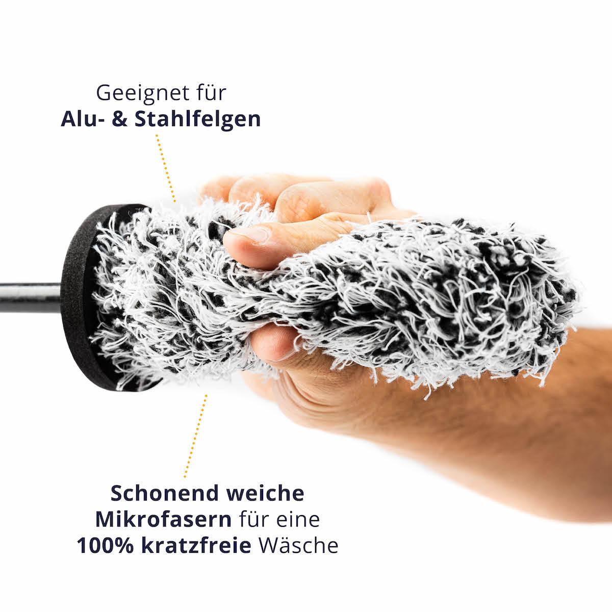 Geeignet für alle Felgen=>Mit dem extra dünnen Mikrofaserbezug und dem langen Griff kommst Du leicht zwischen jede Speiche. Der Mikrofaserbezug reinigt dabei besonders schonend.