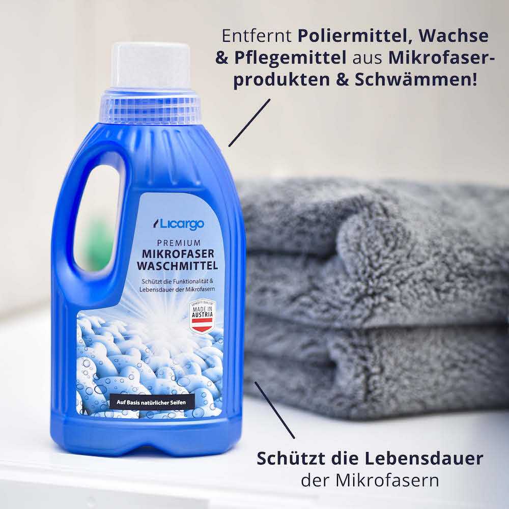 Schützt die Lebensdauer=>Unser Waschmittel entfernt Poliermittel, Wachse sowie Pflegemittel aus allen Mikrofaserprodukten und Schwämmen und schützt so die Lebensdauer der Fasern.