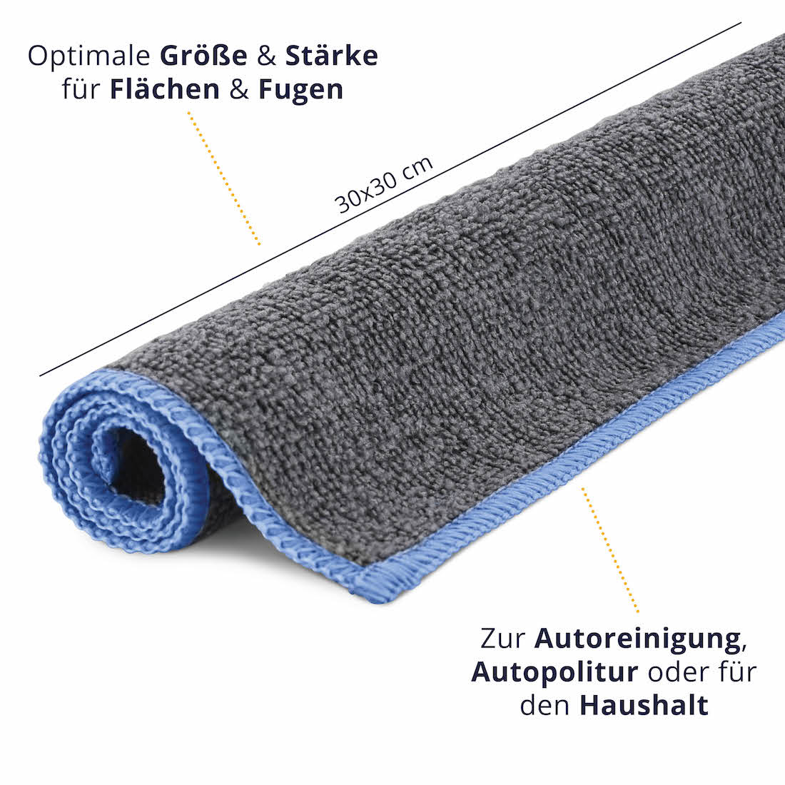 Vielseitig einsetzbar=>Unser Allzweck Mikrofasertuch (30x30 cm) mit feiner Struktur ist ideal für die Reinigung großer Flächen und das Erreichen enger Fugen – sei es beim Autopflege oder im Haushalt.