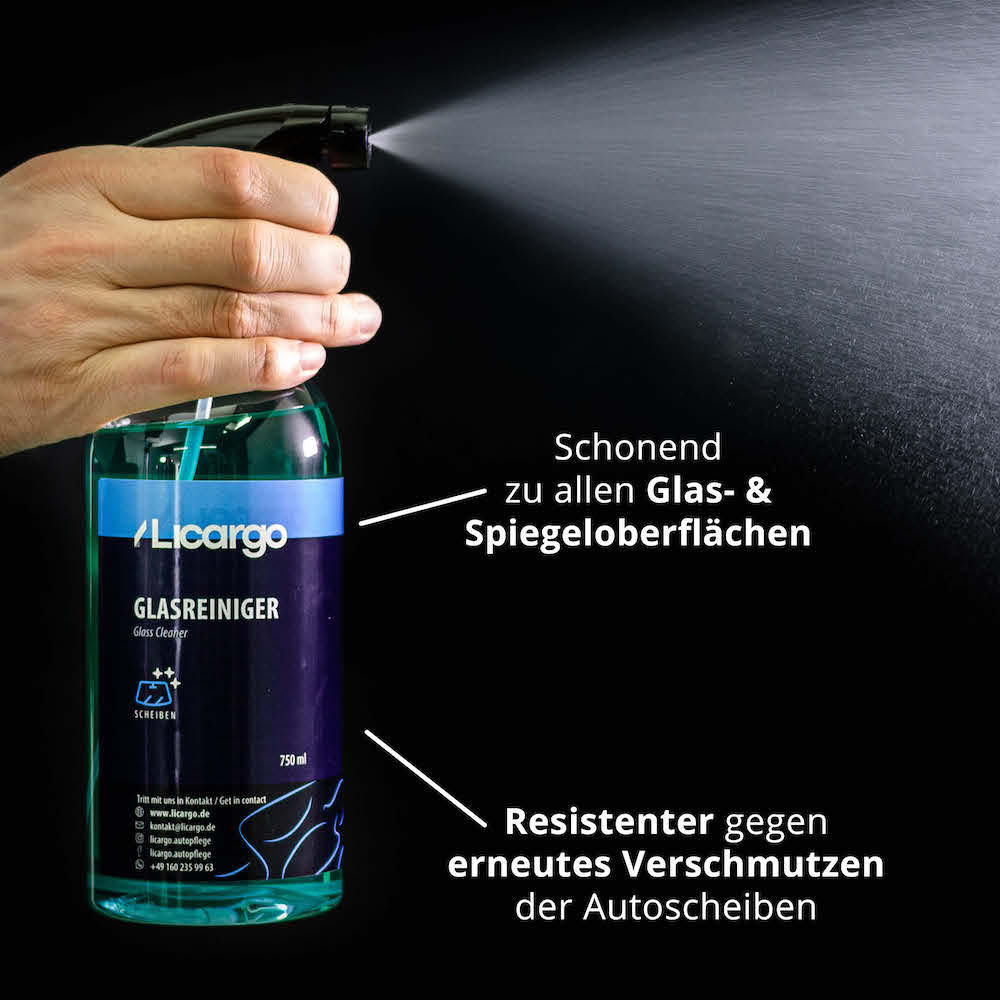 Optimale Schmutzlösung=>Der Licargo Glasreiniger entfernt selbst hartnäckige Verschmutzungen mühelos und hinterlässt dabei keinerlei Schlieren.