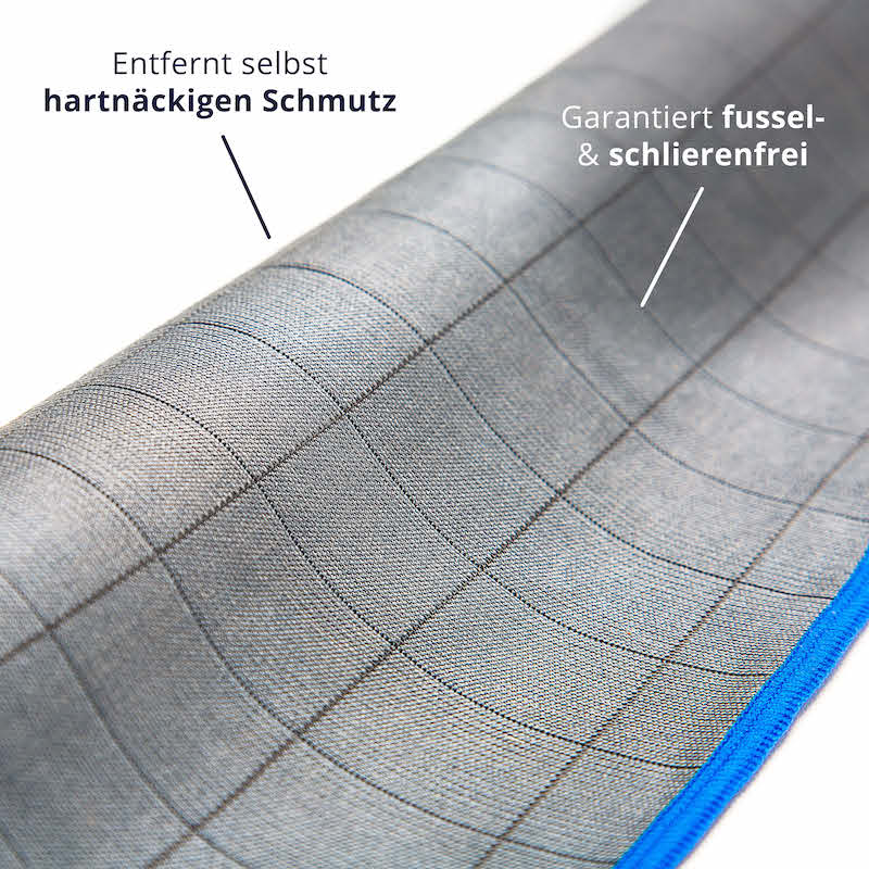 Hochwertige Qualität=>Eingewebte Carbonfasern erhöhen den Reibwert unseres Tuchs und lassen dem Schmutz auf Deiner Autoscheibe keine Chance.