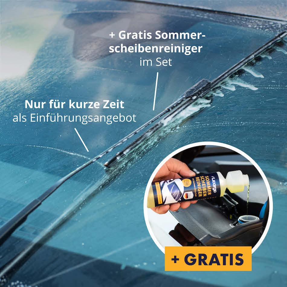 Gratis Sommerscheibenreiniger inklusive=>Hinterlässt keine Flecken, sorgt für kristallklare Sicht mit frischem Citrus-Duft. Ideal für den Sommer.
