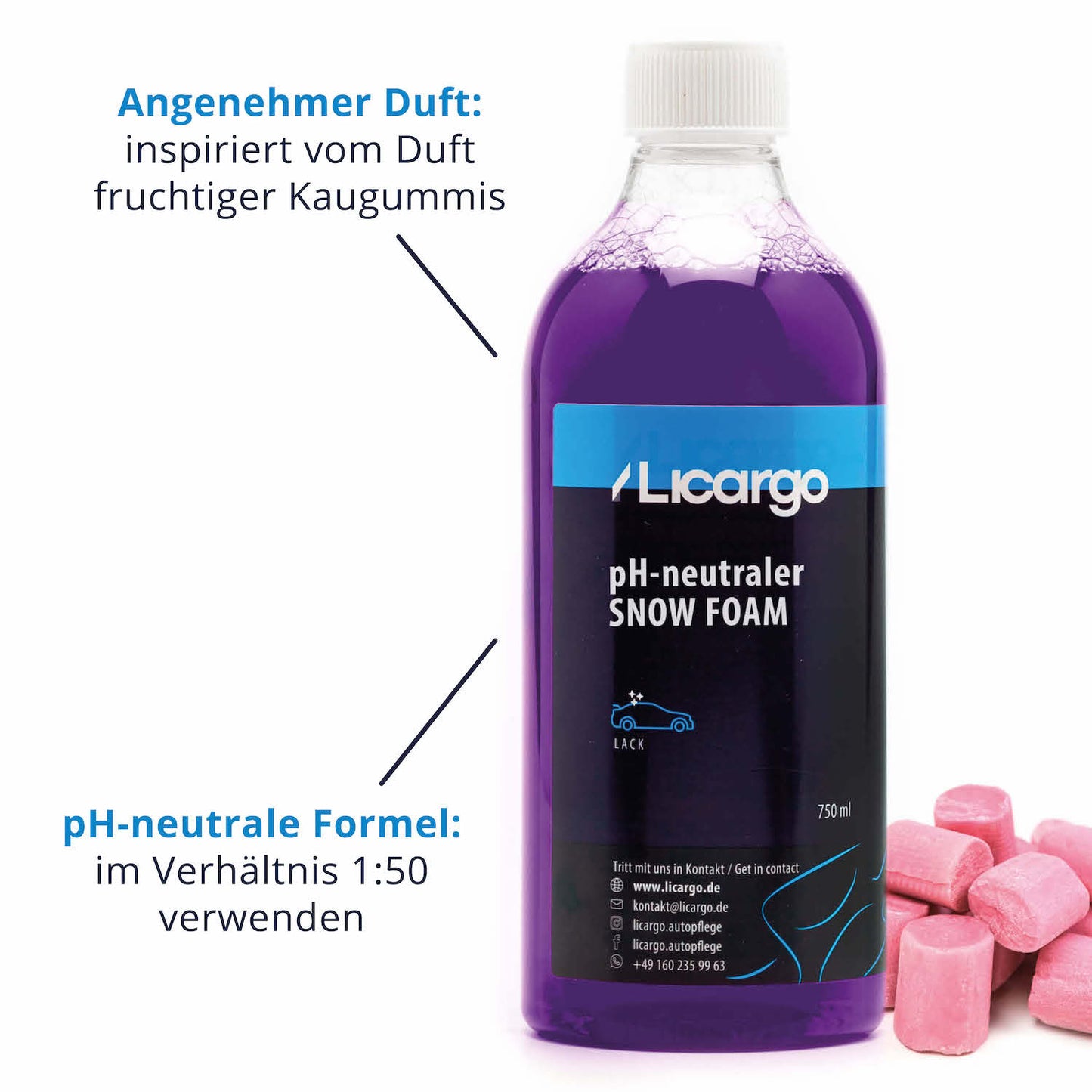 pH-neutrale Formel=>Die schonende Formel kann im Verhältnis 1:50 mit Wasser angewendet werden und erzeugt einen angenehmen Geruch inspiriert von fruchtigen Kaugummis.