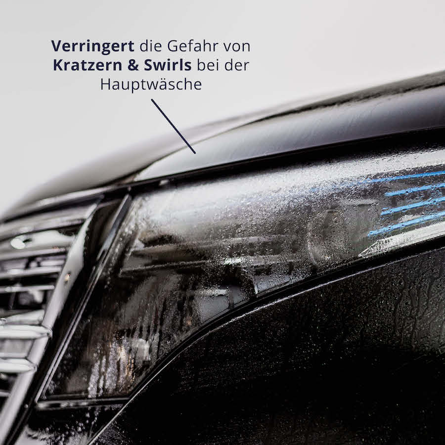 Neuwagen-Look=>Dank sorgfältig gewählter Inhaltsstoffe wird die Gefahr von Kratzern & Swirls bei der Fahrzeugwäsche verringert.