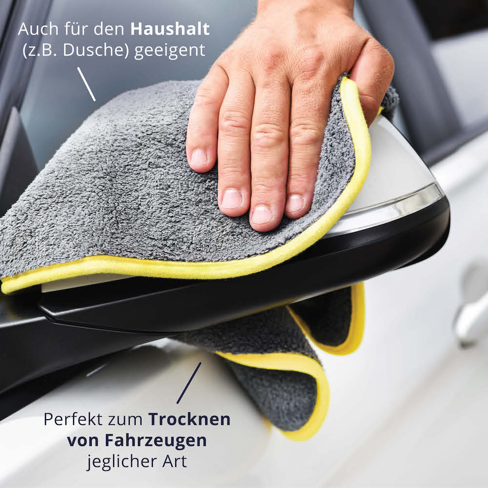 Zum Trocknen & Polieren=>Neben der Anwendung an Deinem Fahrzeug eignen sich unsere Trockentücher auch für Deinen Haushalt, z.B. für die Duschkabine.