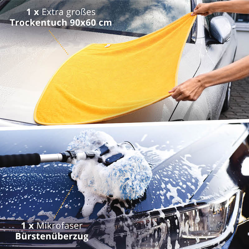 Effektiv waschen & trocknen=>Lieferumfang: 1x Großes Trockentuch 600 GSM, 1x Brush Cover