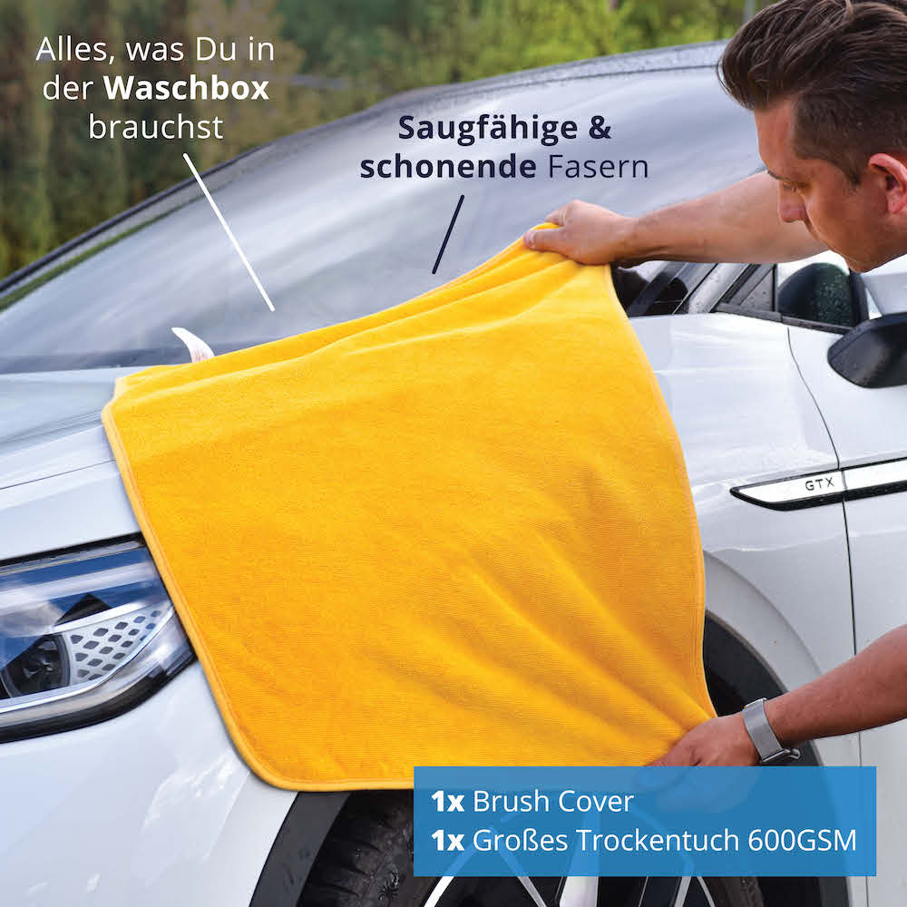 Effektiv waschen & trocknen=>Lieferumfang: 1x Großes Trockentuch 600GSM, 1x Brush Cover