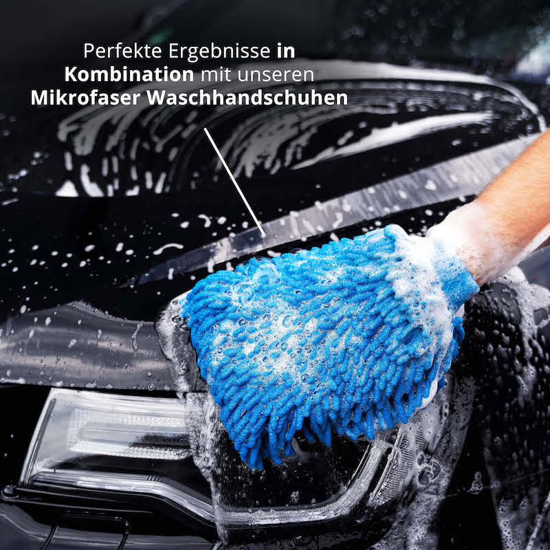 Tipp: Für ein optimales Ergebnis kannst Du das Autoshampoo in Kombination mit einem unserer Mikrofaser Autowaschhandschuhe verwenden!