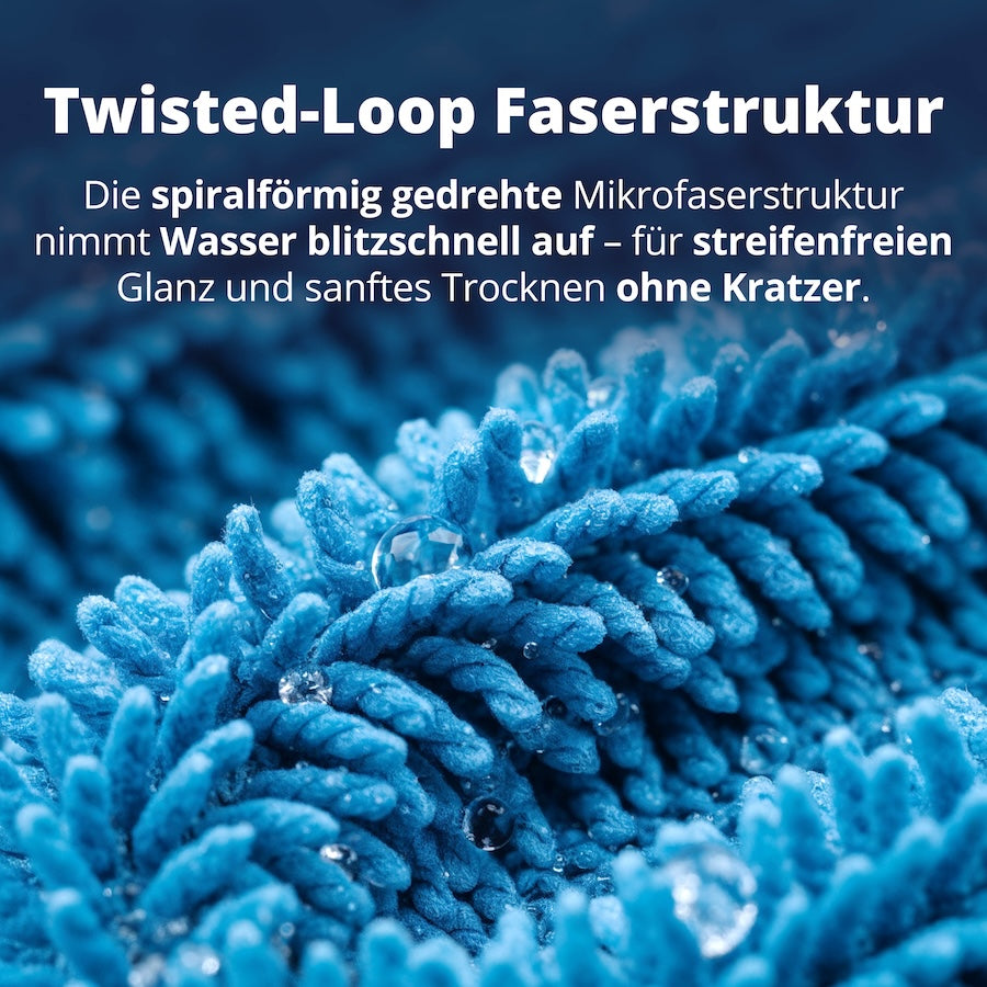 Sanfte Mikrofaser-Power=>Die innovative Twisted-Loop-Faserstruktur sorgt für sanftes, schonendes Trocknen. Sie schützt empfindliche Oberflächen vor Kratzern und hinterlässt ein fusselfreies, makelloses Ergebnis.