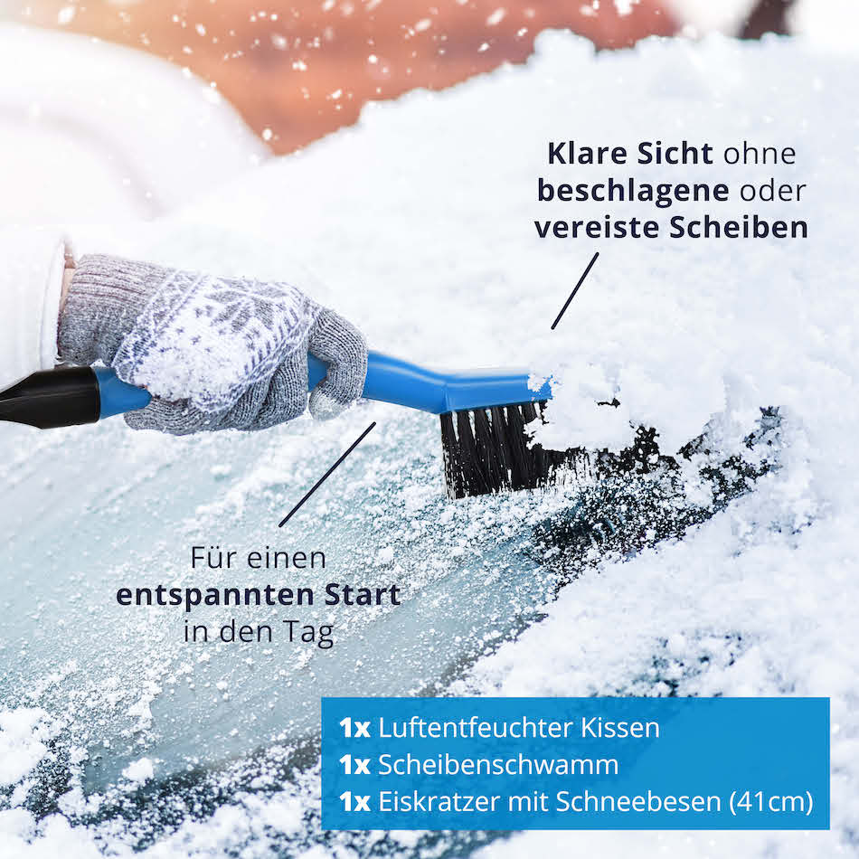 Basics für den Winter=>Lieferumfang: 1 x Luftentfeuchter Kissen, 1 x Scheibenschwamm, 1 x Eiskratzer mit Schneebesen – 41cm