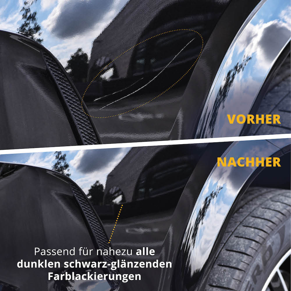 Bei Kratzer & Steinschlägen=>Egal ob kleine Kratzer oder Steinschläge, der Auto Lackstift in der Farbe RAL 9005 ist die optimale Wahl für nahe alle dunklen schwarz-glänzenden Lackierungen.