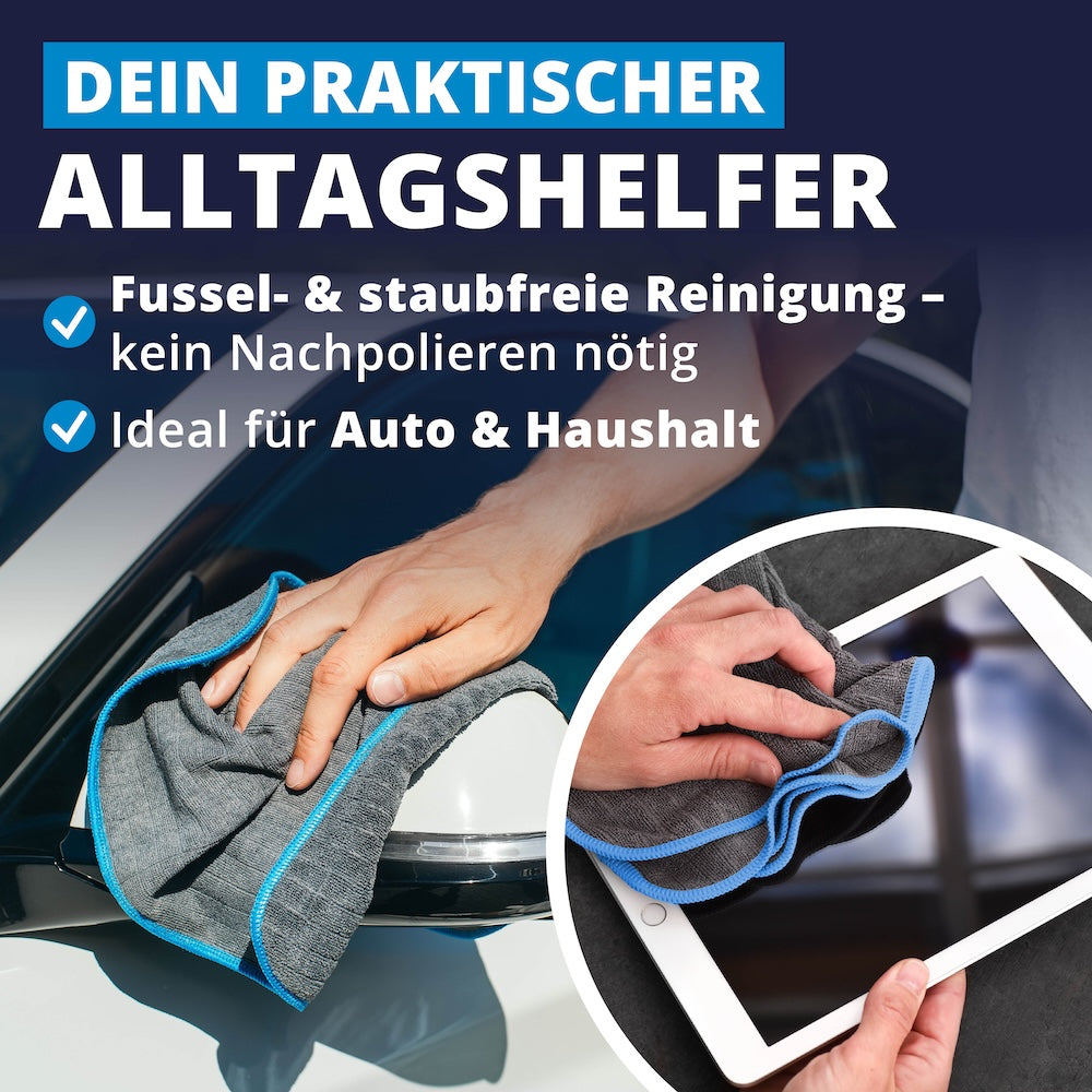 Innovatives Design=>Unsere Mikrofasertücher kombinieren eine innovative Schachbrettstruktur mit Hightech-Fasern, die selbst nach 200 Wäschen volle Reinigungs-Power liefern.