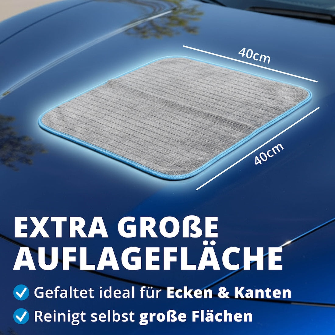 Dein Allrounder im perfekten Maß=>Aufgeklappt reinigt das Tuch große Flächen im Handumdrehen, gefaltet gelangst Du mühelos in enge Ecken und Kanten. Durch sein handliches Format liegt es immer perfekt in der Hand – egal, wo Du es einsetzt.