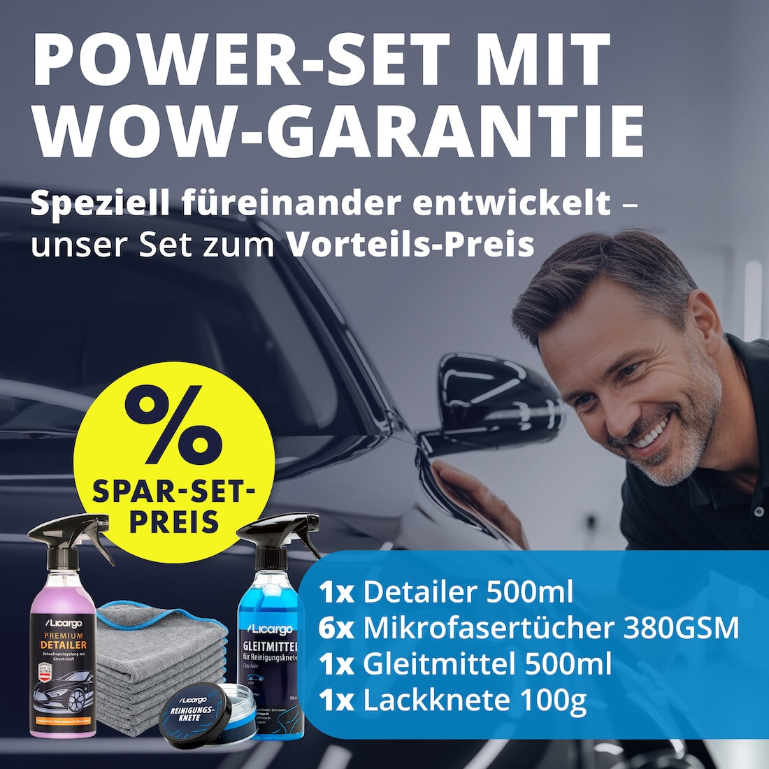 Lackpflege in Perfektion=>6 Premium-Tücher zusammen mit unserer Lackknete und dem innovativen Detailer Spray – perfekt abgestimmt und jetzt zum unschlagbaren Sparset-Preis.